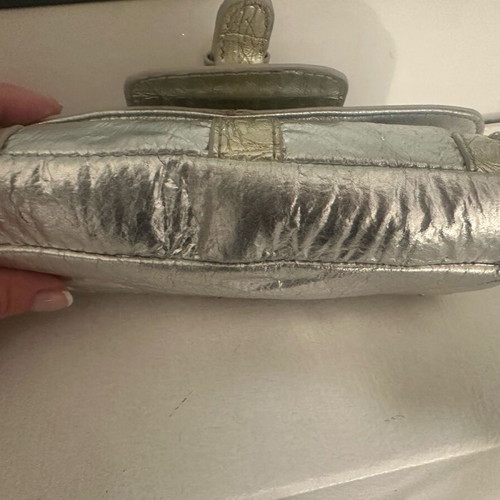 Hunter Handbag used, silver with animal print lining