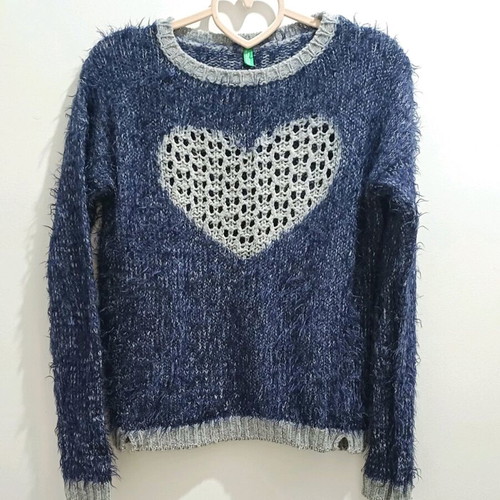 Benetton girls' sweater 2XL like new, dark blue with grey