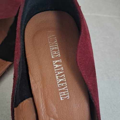 Burgundy pumps used, Greek made with leather insole