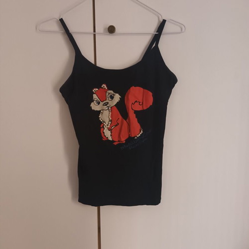 Spaghetti strap top used, black with bead details, size S