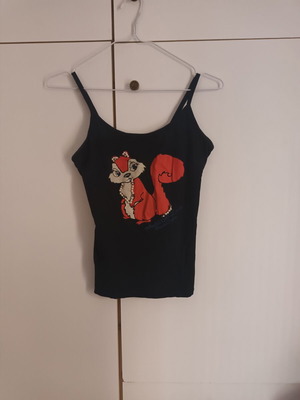 Spaghetti strap top used, black with bead details, size S