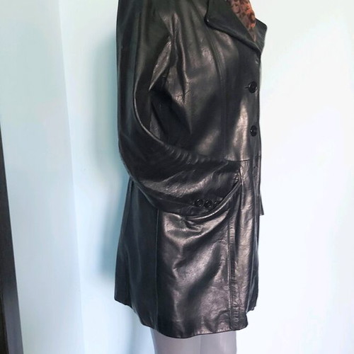 Women's leather coat used, branded, black
