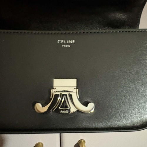 Celine black leather shoulder bag new with dust box