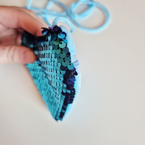Children's wallet with blue sequins, unused