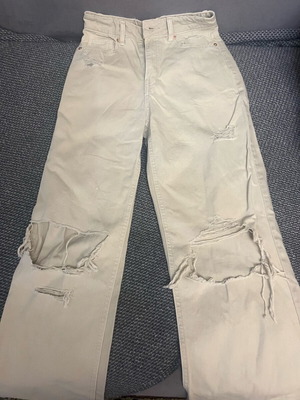 Women's jeans with rips like new, beige, size XS