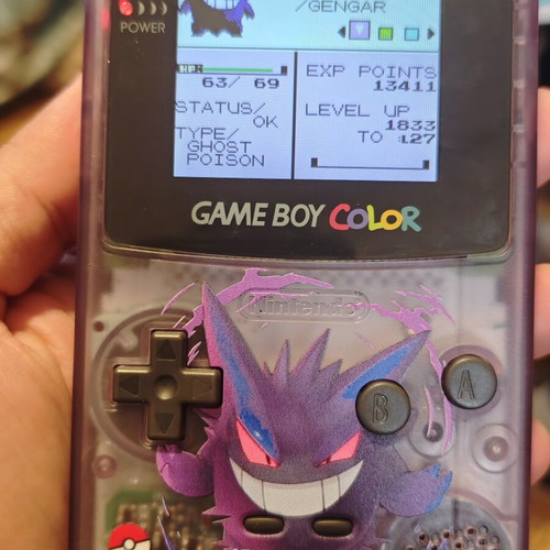Game Boy Color custom Gengar με IPS οθόνη και Pokémon Crystal repro, σαν καινούργιο