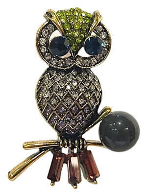 Women's owl brooch green new