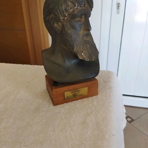 Poseidon alabaster bust with green patina