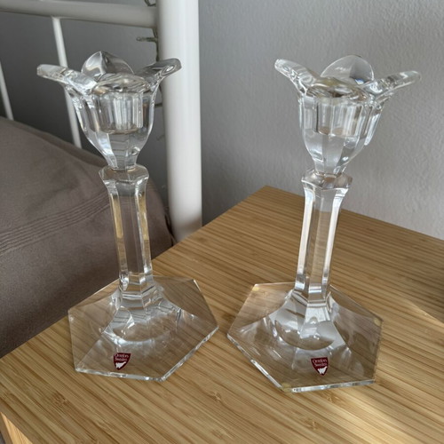 Princess Orrefors Sweden Crystal Candlesticks set of 2 new