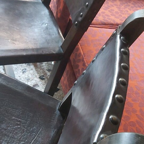 Chairs set of 2 made of solid walnut wood with genuine calf leather like new