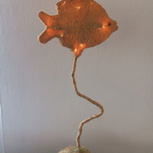 Handmade fish table lamp with rope, boho style