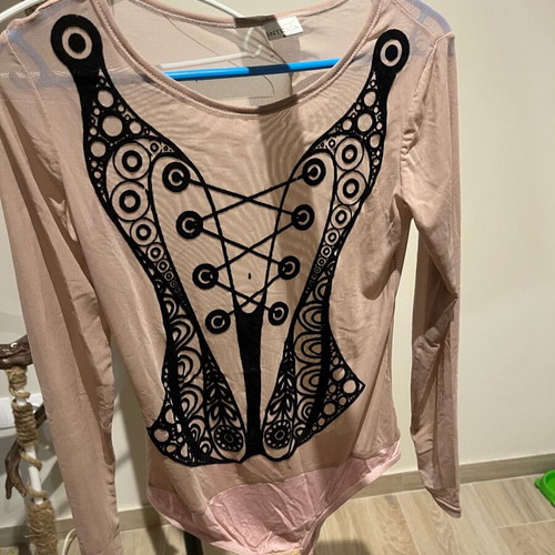 Long sleeve bodysuit with transparency in pink, size S, like new