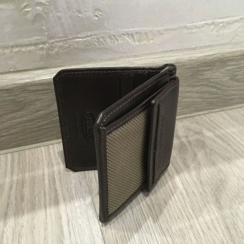 Bric's leather and cloth wallet new, beige and brown