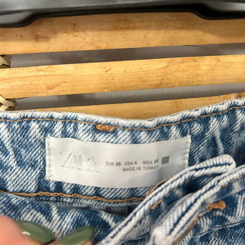 Zara light wash distressed straight leg jeans, size 36