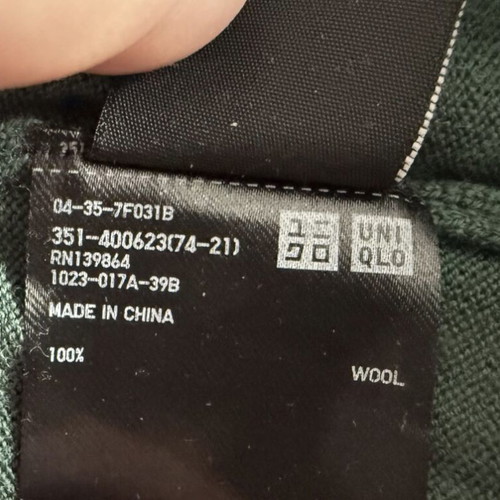 Uniqlo Wool Pullover men's sweater used, size M, green, 100% wool