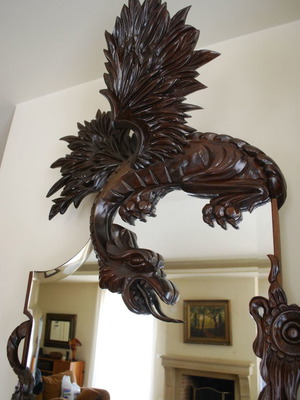 Entry mirror used, hand-carved mahogany