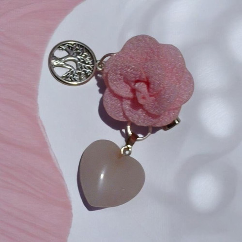Brooch with rose quartz and tree of life new, handmade