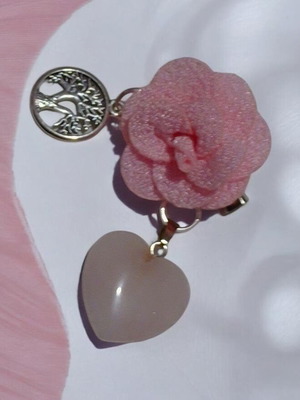Brooch with rose quartz and tree of life new, handmade