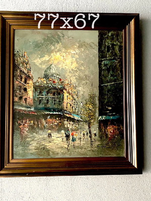 Oil painting used, urban landscape on canvas 77x67cm