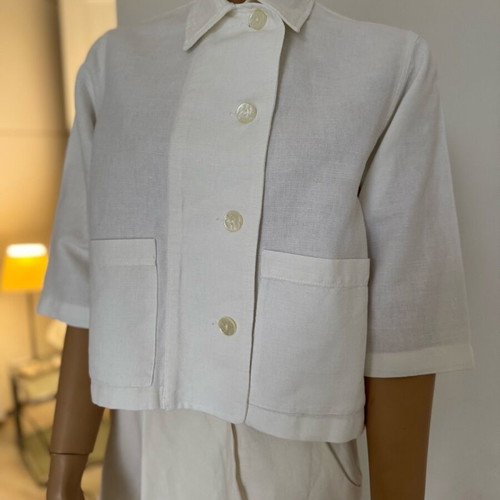 Ikks white linen 3/4 short jacket like new with side buttons