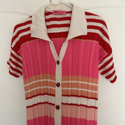 Karavan knitted dress like new with heart buttons, white and red