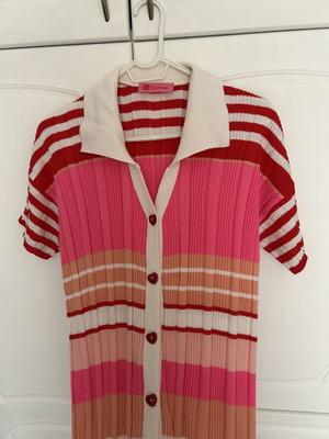 Karavan knitted dress like new with heart buttons, white and red