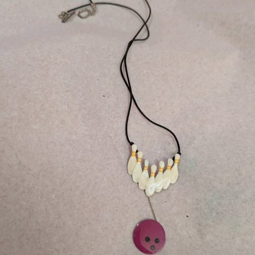 Bowling necklace like new, silver and enamel