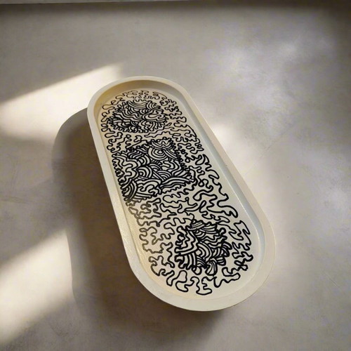 Decorative oval cement tray Doodle OXO new, large