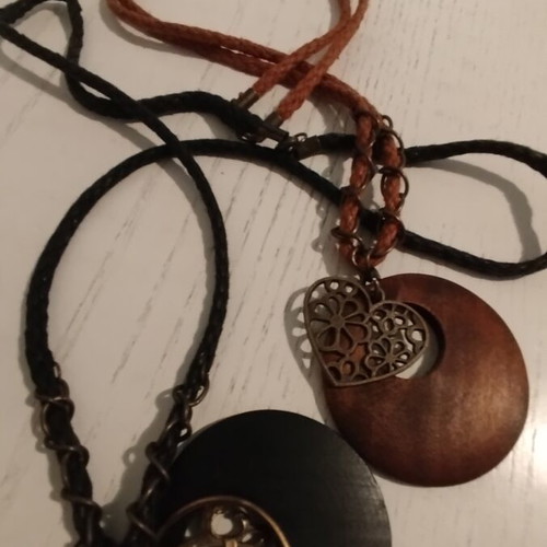 Faux Bijou Necklaces like new, black and brown, boho, wood, set of 2