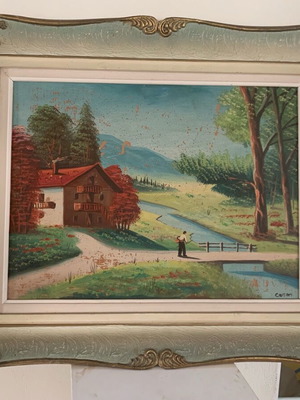 Painting used with vintage wooden frame 45x40