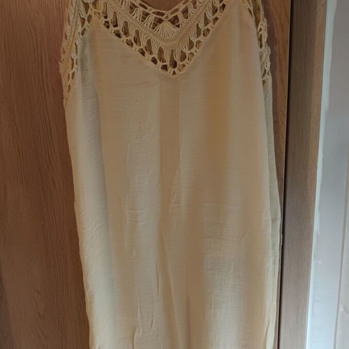 Beige long kaftan with knitted straps like new Shein