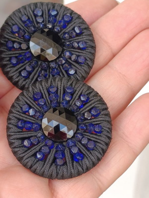 Handmade vintage buttons with blue stones, like new, set of 2