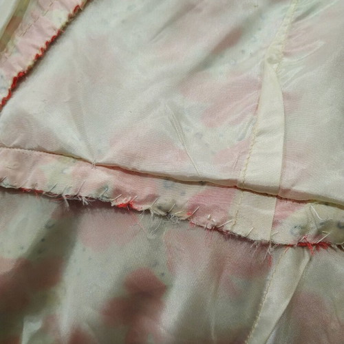Silk dress used, handmade, size S, white and red