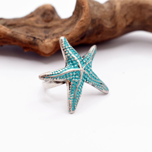 Turquoise starfish ring adjustable, new, The C2V brand