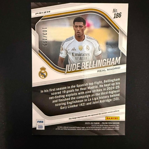 2025-26 Panini Prizm FIFA Jude Bellingham #186 Blue Prizm new, authentic