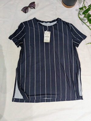Zara Trafaluc Striped T-Shirt Size M New Navy Blue