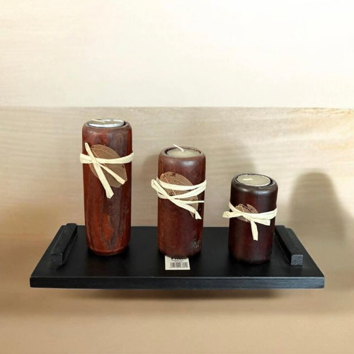 Set of 3 wooden candles new
