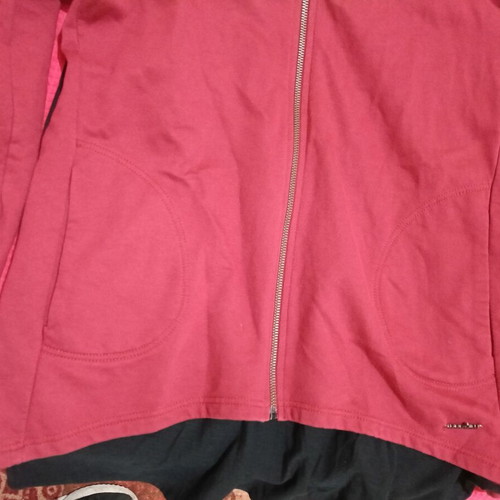 Noobass women's jacket used with pockets, hood and zipper, burgundy and black
