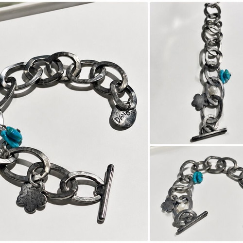 Danon bracelet silver tone with turquoise and pearl, like new