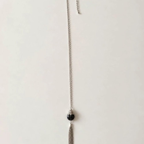 Long necklace with bead and tassels like new, purple and gold