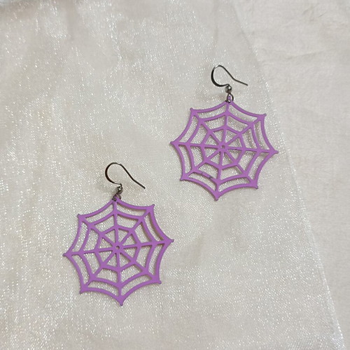 Spider web necklace and earrings set, purple and lilac