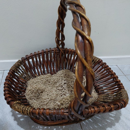Wicker basket large used with handle brown