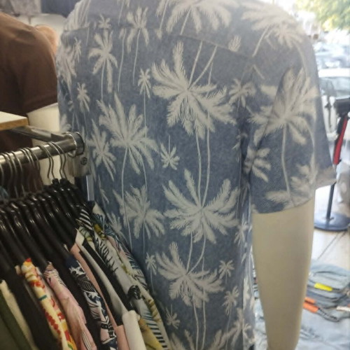 Men's Shirt in Denim Color with Palm Trees New, Sizes S-3XL