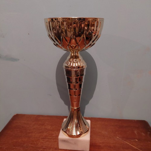 Trophy cup like new with metal, plastic, and marble parts