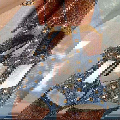Πέδιλα 11cm τζιν & croco, ν.39, σαν καινούργια, με τρουκς