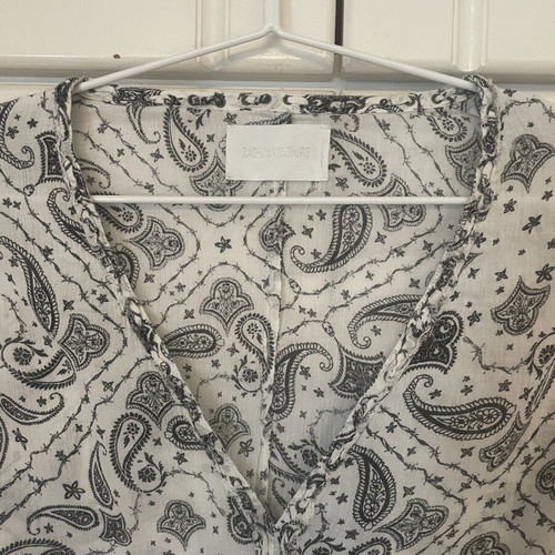 Zadig & Voltaire Paisley Print Butterfly Sleeve Blouse like new, white