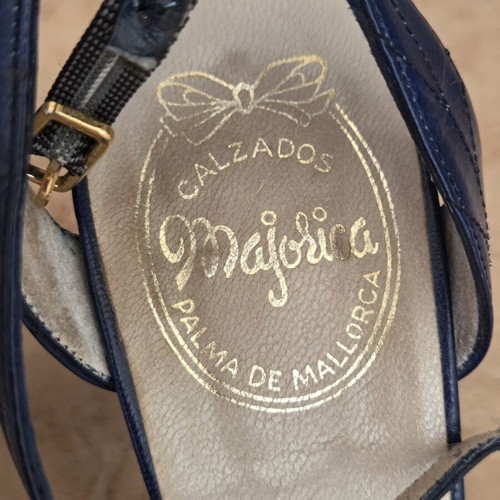 Majorica navy blue leather heeled sandals