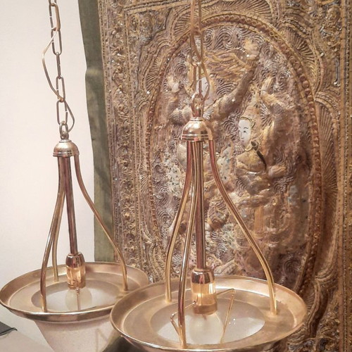 Pendant single-light lamps used, pair