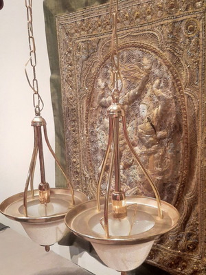 Pendant single-light lamps used, pair