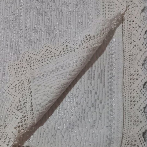 Pique Blanket summer with handmade knitted lace like new, 1.88x1.90m